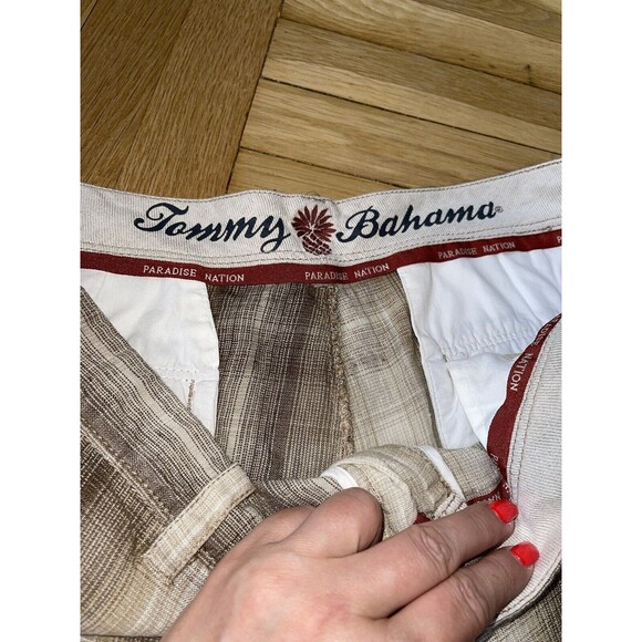 TOMMY BAHAMA Paradise Nation Tan Plaid Linen & Silk Blend Zip‎ Fly SHORTS sz 36 - Picture 5 of 9